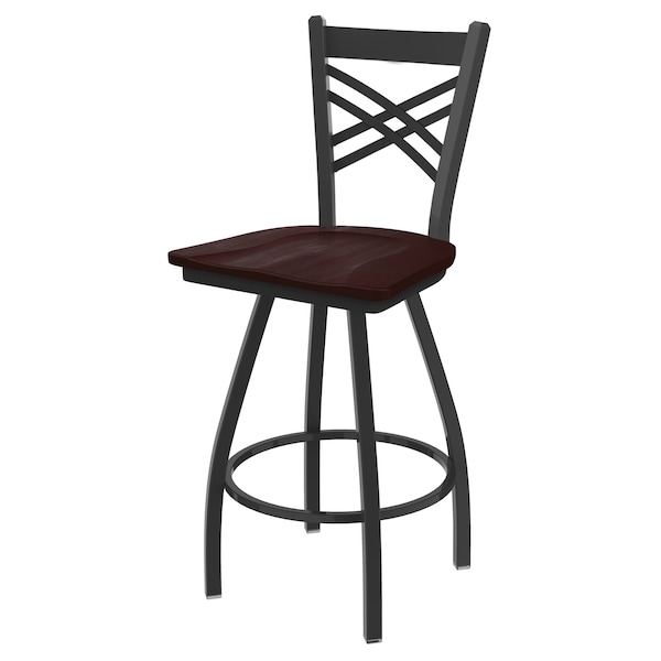 36" Swivel Bar Stool, Pewter Finish, Dark Cherry Maple Seat